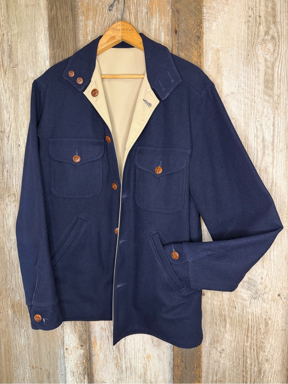 VTG 70s Pendleton LOBO Wool Reversible Navy Jacket Made in USA Medium
